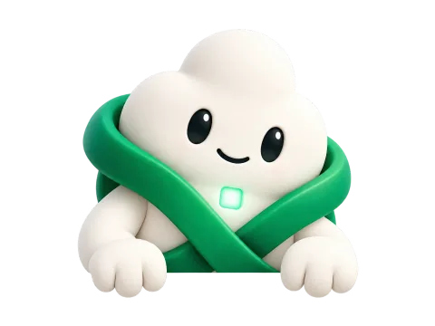 Elo, la mascota de WordPane Cloud, apoyado en el pie de página